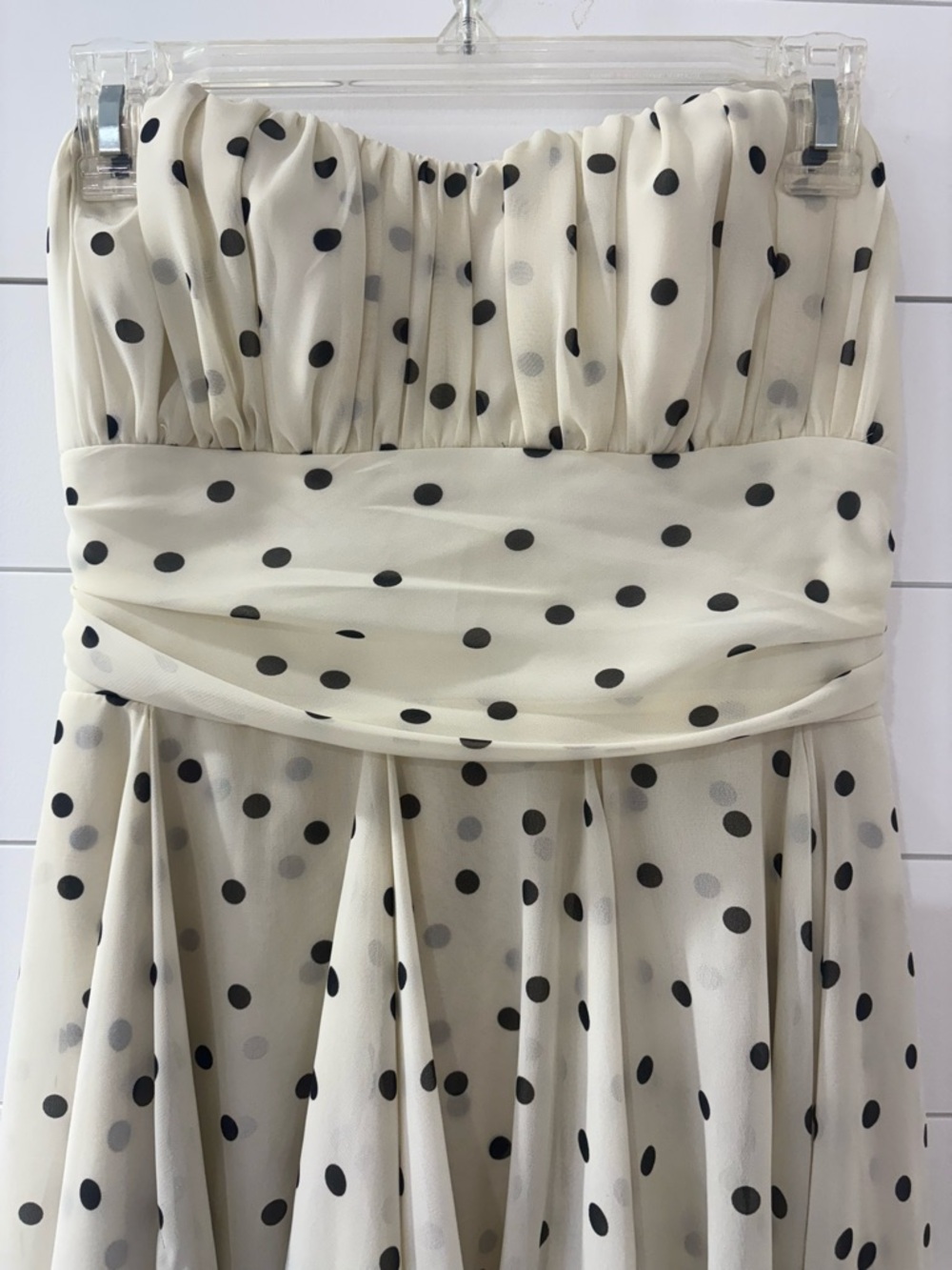 B Darlin Polka Dot Strapless Hi Low Dress Padded Size 9/10 Cream - Picture 4 of 12